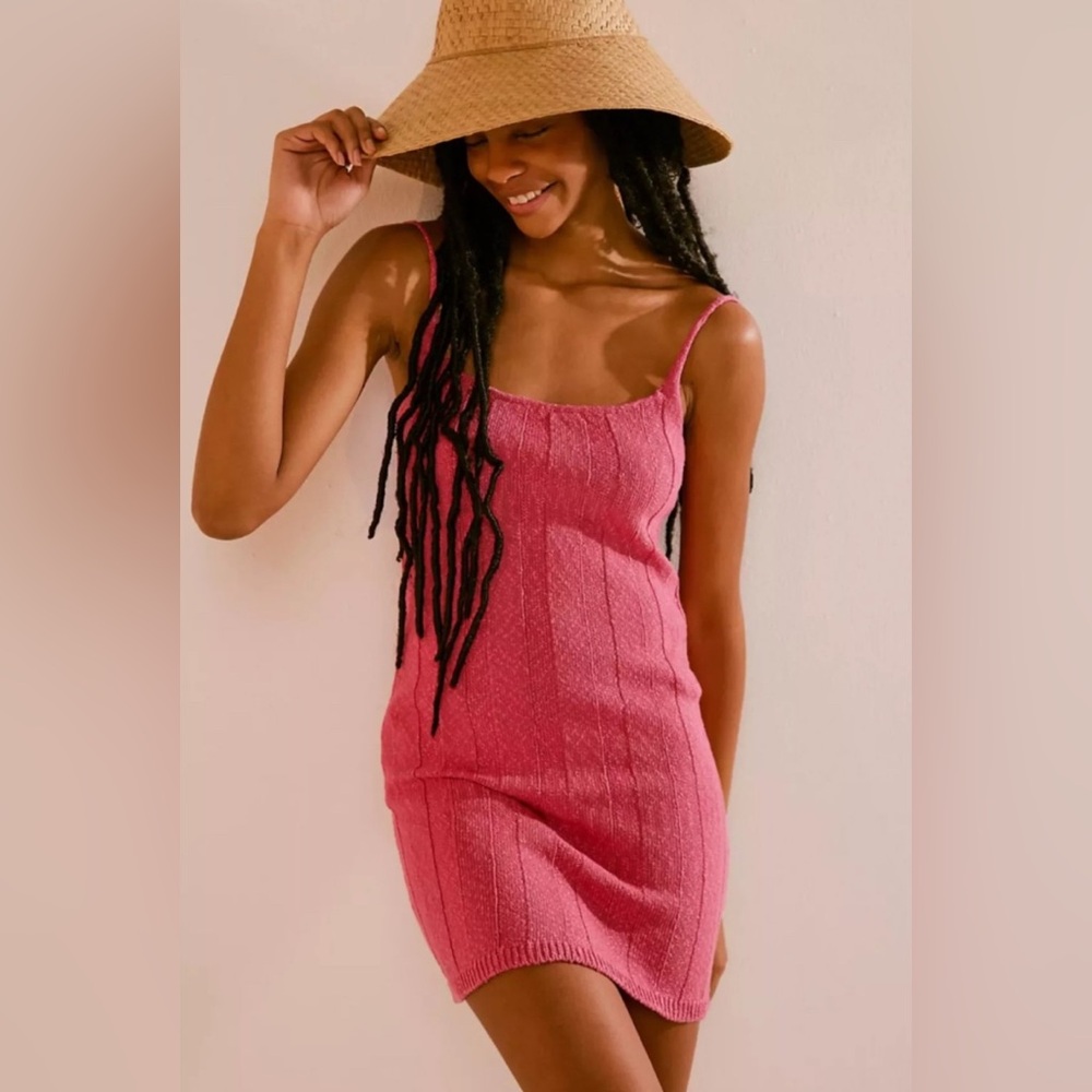 NWT Free People FP Beach Stellar Sweater Pink Knit Mini Dress